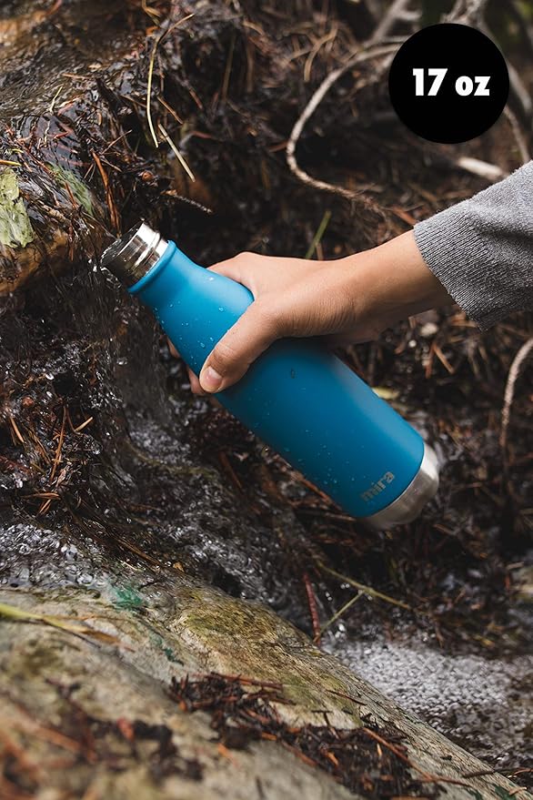 MIRA 17 oz Insulated Water Bottle - Stainless Steel Cola Shaped Double Wall Hot & Cold Flask (24Hr Cold/12Hr Hot) - Hawaiian Blue