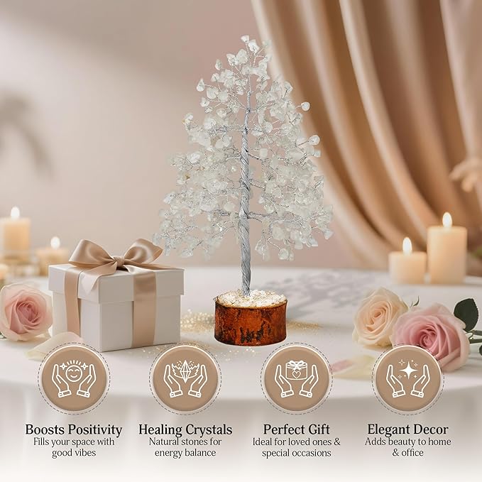 FASHIONZAADI Clear Quartz Gemstone Tree of Life - Handmade Crystal for Positive Energy, Chakra Money Tree Bonsai - Feng Shui Decor, Healing Crystals and Meditation Accessories, Spiritual Gift