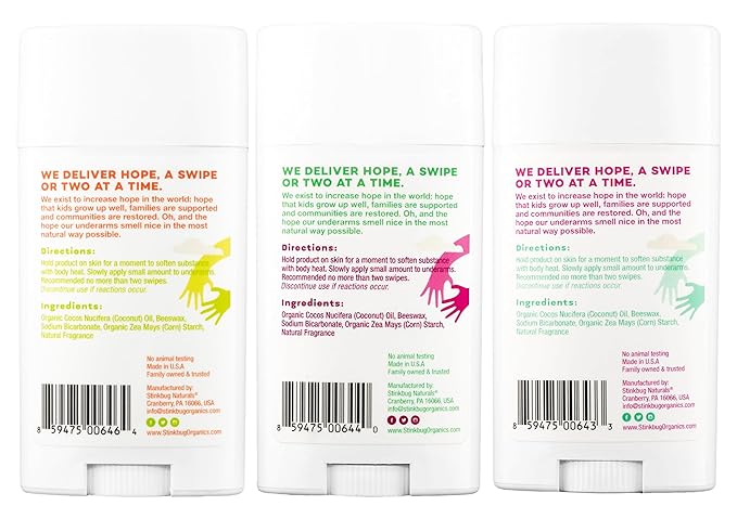 Stinkbug Natural Organic Aluminum-Free Deodorant With Coconut Oil, Summer Variety Scents 3 Pack