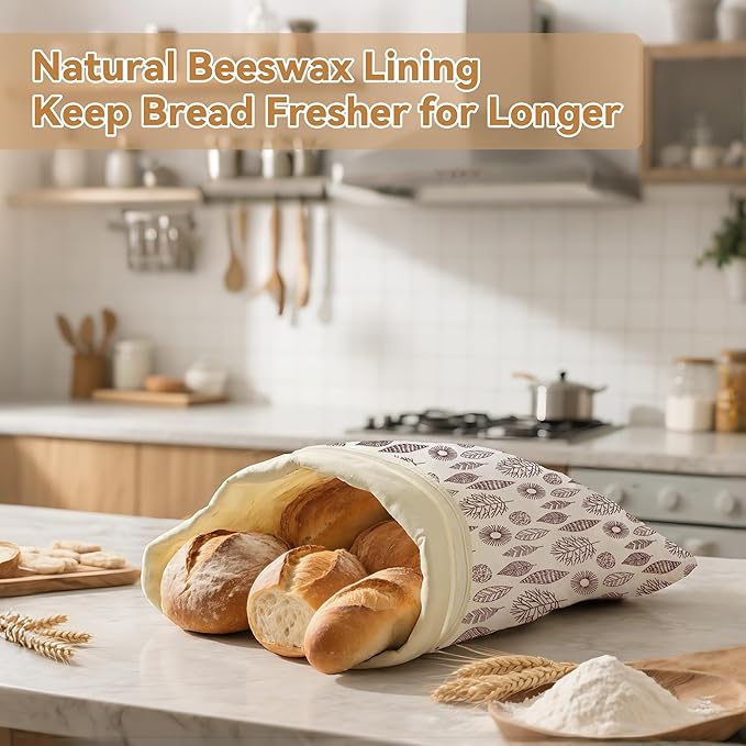 OHIYO Reusable Beeswax Bread Bags for Freezer & Refrigerator, 17"×13" Natural Beeswax-Lined Cotton Storage Bags Airtight Freshness Keeper for Homemade, Bakery Essentials (2 Pack)