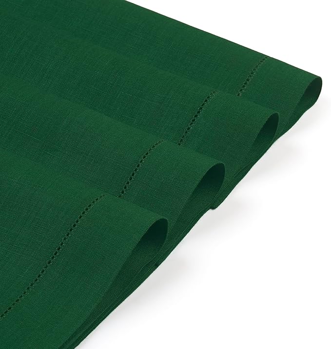 D'Moksha Homes Linen Placemats Set of 4 - Classic Hemstitch Forest Green Placemats 14 x 19 Inch - 100% Pure Linen Table Mats for Christmas, Holiday - Handcrafted and Machine Washable