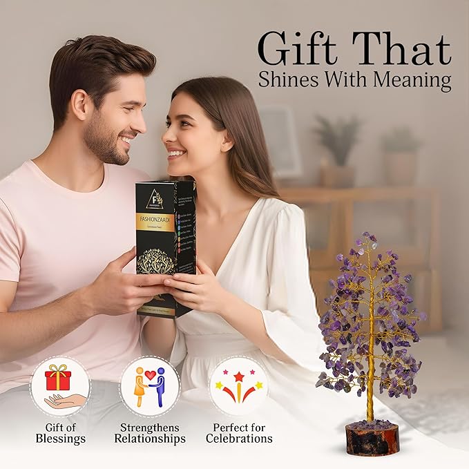 FASHIONZAADI Amethyst Crystals Tree of Life - Stones and Crystals - Bonsai Tree - Good Luck Gifts for Women - Meditation Accessories - Chakra Stones Decor