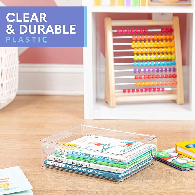 primebox Plastic Food Storage 8 Pack Clear Container Bin with Handles for Organizing Kitchen, Pantry, Refrigerator, Freezer, Pantry, Cabinet, Closet, Bathroom. Stackable 10”x8”x3”