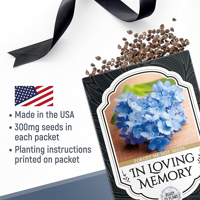 Memorial Forget Me Not Seeds for Celebration of Life – Funeral Favor Packets – 50 Pack