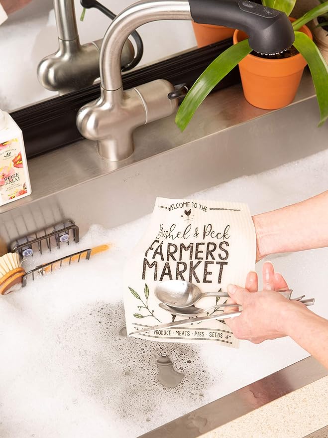 DII Swedish Dishcloths for Kitchen & Cleaning, Reusable, Machine Washable & Dishwasher Safe, Biodegradable, 7.75 x 6.75, Farmers Market, 3 Piece