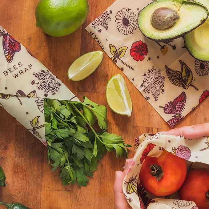 Bee's Wrap Vegan Beeswax Wraps for Food - Bread Wrap - Made in USA Reusable Bread Storage Bags - Organic & Eco-Friendly Alternative to Aluminum Foil, Sourdough Bags & Plastic Wrap, Vegan Meadow Magic