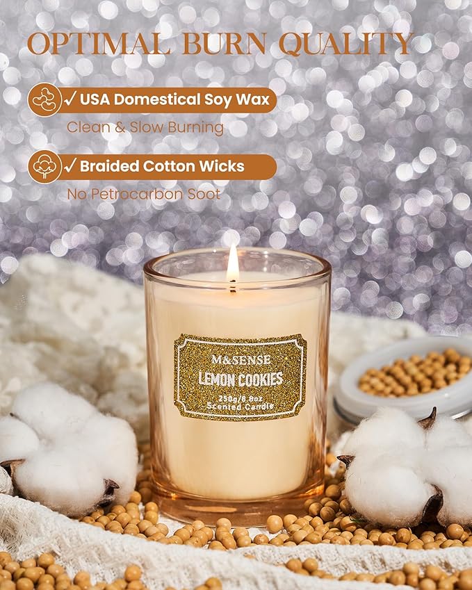 M&SENSE Lemon Scented Candles, Classic Size 8.8 oz Glitter Jar Candles, Holiday Candles Gifts for Women, Strong Scented Natural Soy Candle for Winter Home Decor, 50 Hours Long Burning Candle