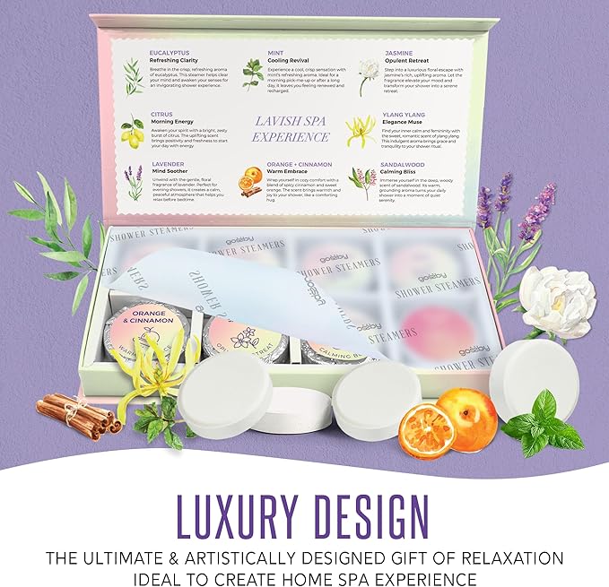 Shower Steamers Aromatherapy GOSSBY 8 Pack - Gifts for Women, Birthday Gifts for Her, Home Spa, Self Care, Relaxation, Natural Essential Oils - Mood Symphony Style