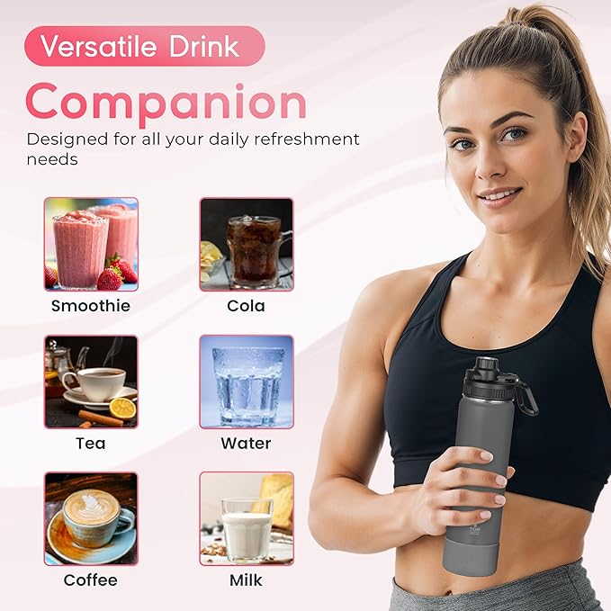 Y TOP 18 oz Insulated Water Bottle Cup Holder Friendly, Leak Proof Spout Lid, Double Wall Insulation, Dishwasher Safe, Easy Clean Stainless Steel Water Bottle for Gym Kids Sports Travel School Hiking