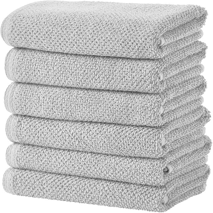 Great Bay Home Grey Hand Towel Set – 100% Cotton 6-Pack 26"x16", Absorbent & Quick-Drying, Soft & Durable