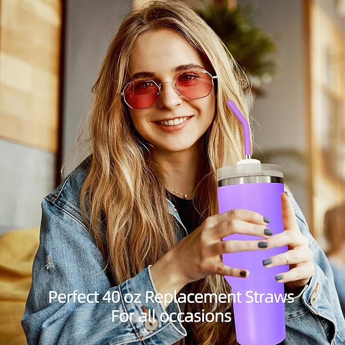 Set of 3 Stainless Steel Straws for 40 Oz Tumbler,For Stanley 40 Oz Tumbler, Reusable Metal Straw with 6 Silicone Tips and 1 Straw Cleaning Brush (Light Pink, Pink, Purple, 40 oz)