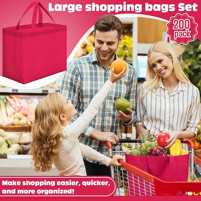 Windyun Reusable Grocery Bags Large Non Woven Shopping Bags with Handles Foldable Portable Tote Bulk, 12.6 x 11.8 x 6.3 Inch
