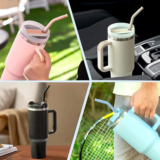 Reusable Metal Straws with Silicone Tip for Stanley 40oz,Stainless Steel Drinking Straws for 40oz Tumbler,3 Straight Tubes & 6 Tips& 1 Cleanr Brush(Black)