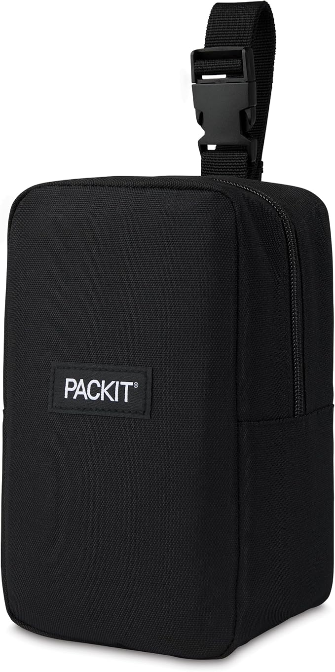 PackIt Freezable Upright Snack Box, Black, Built with ECOFREEZE Technology, Fully Freezable, Collapsible, Reusable, With Top Buckle Handle and Top Load Design, For Perishable Snacks On the Go
