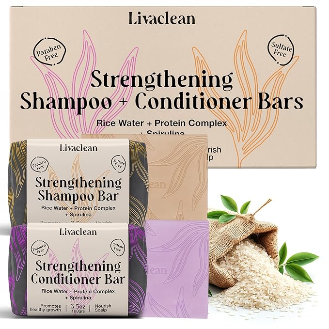 2 Pack Rice Water Shampoo and Conditioner Bar - 2x100g - Hair Soap with Spirulina Matcha Hyaluronic Acid Coconut - No Sulfates or Parabens - Bar shampoo and conditioner Set - Rice Soap for Hair Growth