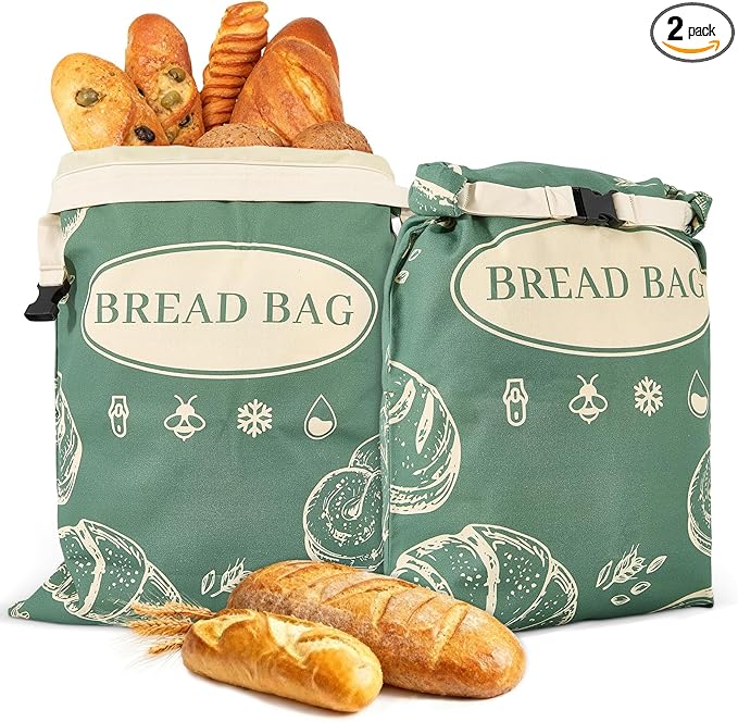 2 Pack Beeswax Bread Bags with Zipper Reusable Bread Storage Bags for Homemade Bread Sourdough Large Cotton Baguette Bag with Liner Freezer Storage Bag to Keep Fresh Kitchen Baking Supplies
