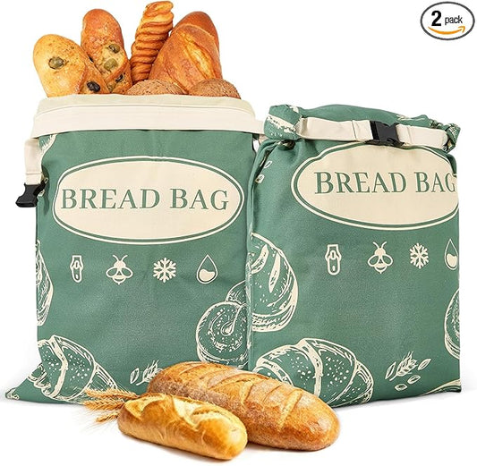 2 Pack Beeswax Bread Bags with Zipper Reusable Bread Storage Bags for Homemade Bread Sourdough Large Cotton Baguette Bag with Liner Freezer Storage Bag to Keep Fresh Kitchen Baking Supplies