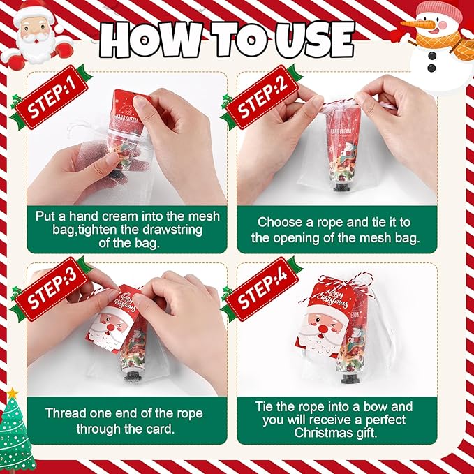 VESPRO 50 Sets Christmas Hand Cream Gift for Women, Hand Lotion for Christmas Party Favors with Christmas Cards and Organza Gift Bags, Christmas Decorations and Stocking Stuffers Gifts for Women
