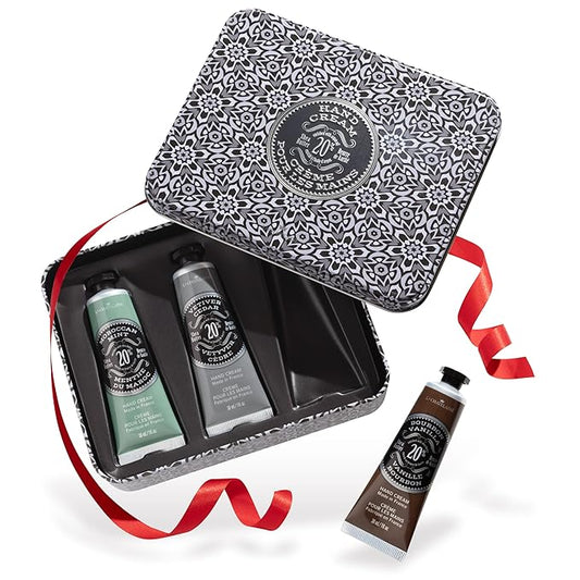 La Chatelaine Hand Cream Unisex Gift Set, Ready-To-Gift Hand Lotion, Travel Size, Natural Hand Cream Made in France with 20% Organic Shea (Moroccan Mint, Vetiver Cedar, Bourbon Vanilla) 3 x 1 fl oz