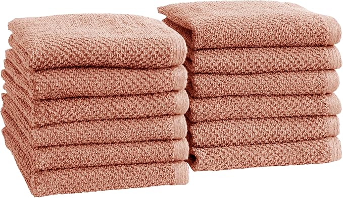 Great Bay Home Pink Washcloth- 100% Cotton 12-Pack 13x13 Wash Cloth - Absorbent, Quick-Drying, Durable Face Towels for Bathroom Decor - Low-Twist, Two-Ply Fibers (Dusty Rose)