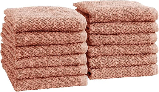 Great Bay Home Pink Washcloth- 100% Cotton 12-Pack 13x13 Wash Cloth - Absorbent, Quick-Drying, Durable Face Towels for Bathroom Decor - Low-Twist, Two-Ply Fibers (Dusty Rose)