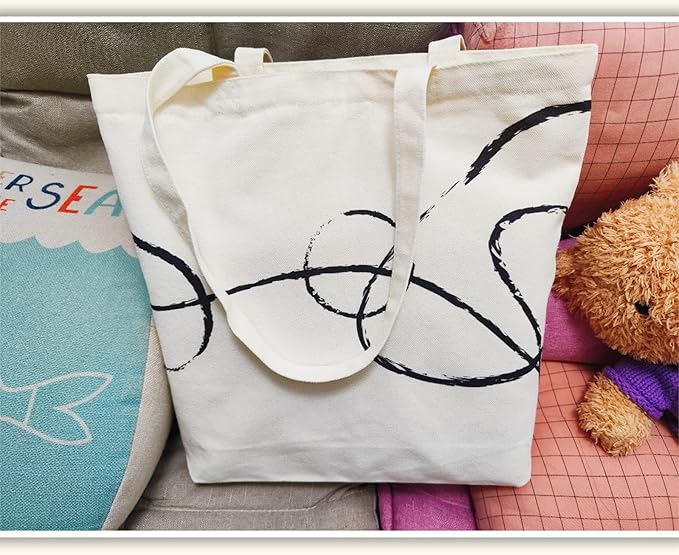 Canvas Tote Bag, Pockets, Zipper, Durable, Lightweight, Cotton Shopping Cloth Bag, Gifts