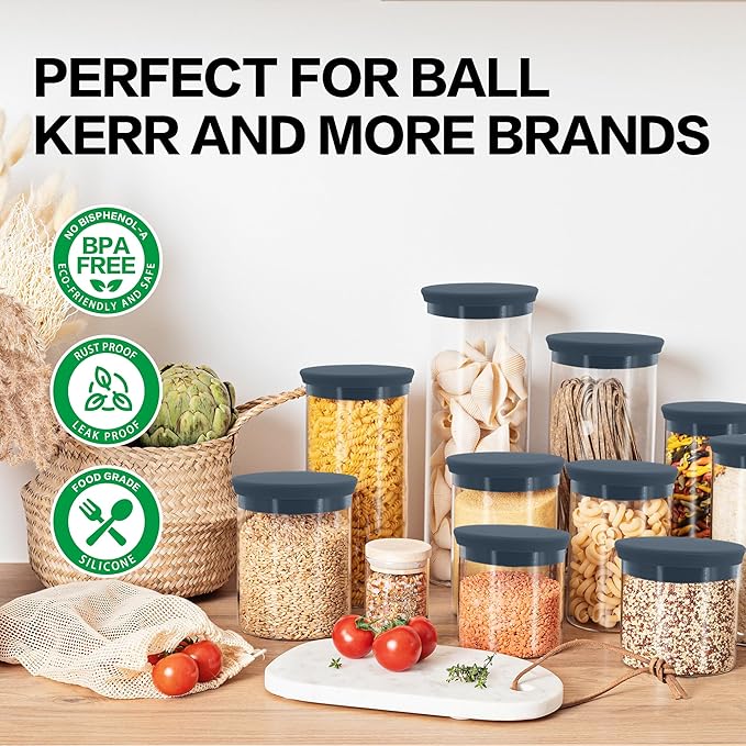 Regular Mouth Mason Jar Lids - 2.75 Inch Canning Lids Fit for All Regular Mouth Mason Jars,Food Grade Silicone Mason Jar Caps,Dishwasher Safe,Leak Proof Reusable Lids,3 Pack (Grey-3 Pack)