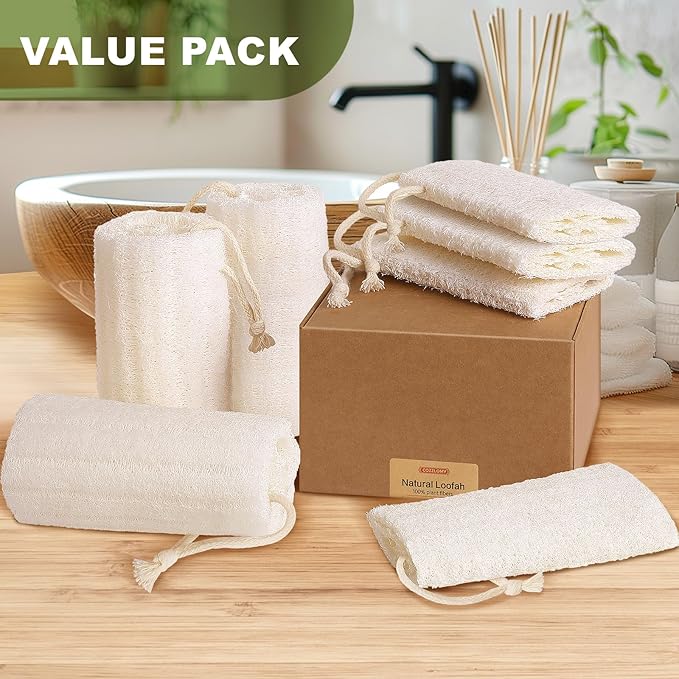 7 Pack Natural Loofah Body Scrubber Sponge, 5 Inches Organic Luffa for Exfoliating & Smooth Skin Cleansing, Ideal for Men & Women, Spa & Shower Use