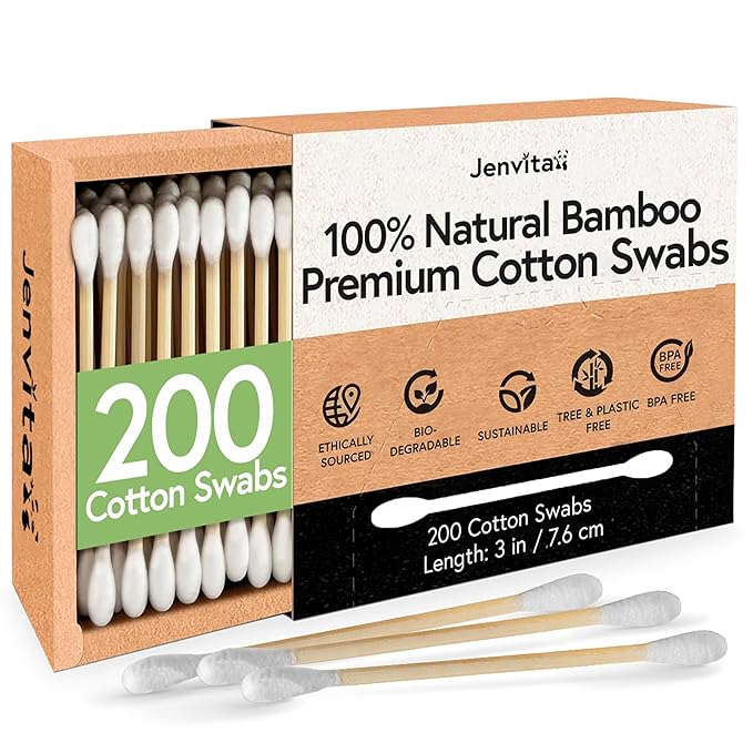Ibambo 100% Bamboo Cotton Ear Swabs (200-Pack) | Double Tipped Ear Cotton Buds for Beauty & Personal Care | FSC Certified & Hypoallergenic | Suitable for All Ages & Pets | Biodegradable & Disposable