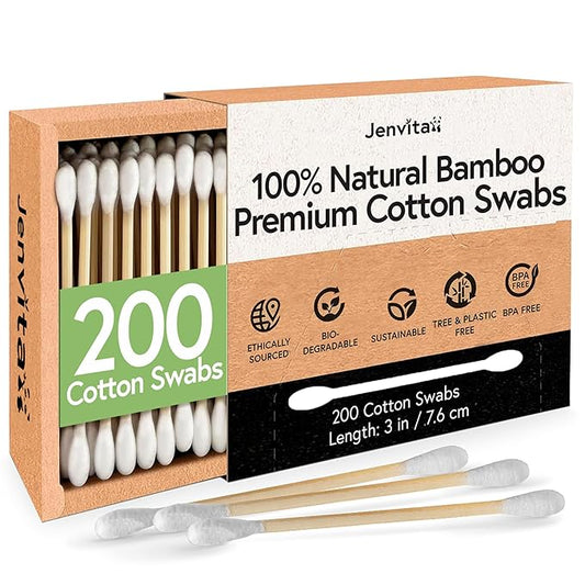 Ibambo 100% Bamboo Cotton Ear Swabs (200-Pack) | Double Tipped Ear Cotton Buds for Beauty & Personal Care | FSC Certified & Hypoallergenic | Suitable for All Ages & Pets | Biodegradable & Disposable