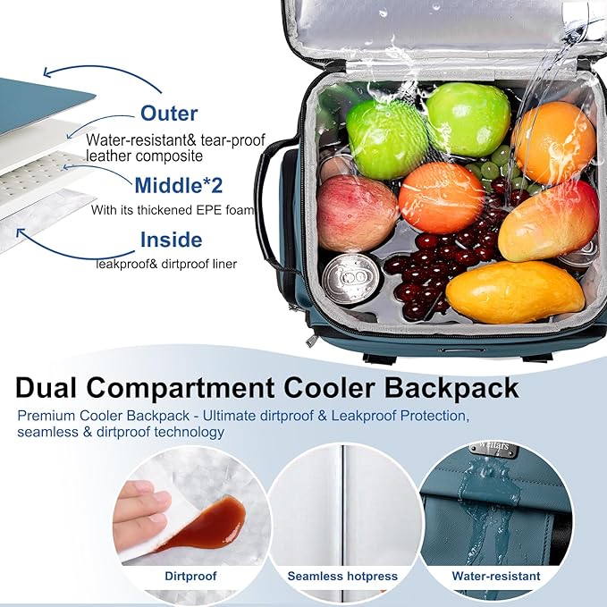 Weitars Insulated Cooler Backpack,Double Deck Waterproof Soft Cooler Bag,Backpack Coolers Leak Proof Lunch Backpack for Men Women for Travel,Camping,Picnic,Beach,Picnic,Outdoor 31L/52 Can