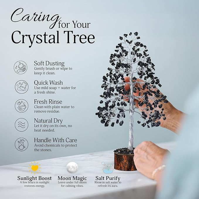 FashionZAADI Black Tourmaline Crystal Bonsai Tree for Positive Energy - Reiki Protection Crystals - Tree of Life Decor - Desk Accessories Aesthetic