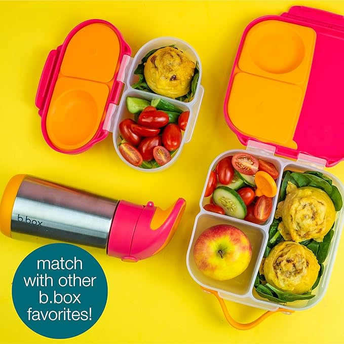 b.box Mini Lunch Box for Kids: Lunch Snack Container with 2 Leak Proof Compartments. Ages 3+ School Supplies, BPA Free (Emerald Forest, 4¼ cup capacity)