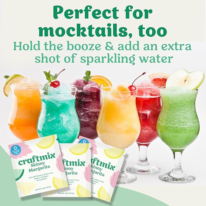 Craftmix Skinny Margarita Cocktail & Mocktail Drink Mixer, Skinny Mixes - Water Flavoring Packets - Made With Real Fruit - Vegan, No-Carb, No-Sugar, Non-GMO, Dairy Free, Gluten Free, 24 Pack