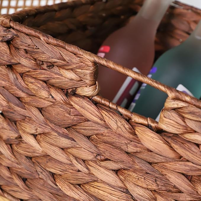 JJSQ Water Hyacinth Woven Storage Basket, Wicker Organizer for Shelves, Pantry, Small Rectangle Decorative Basket, 1-Pack, 11.4" x 9.8" x 6.9"