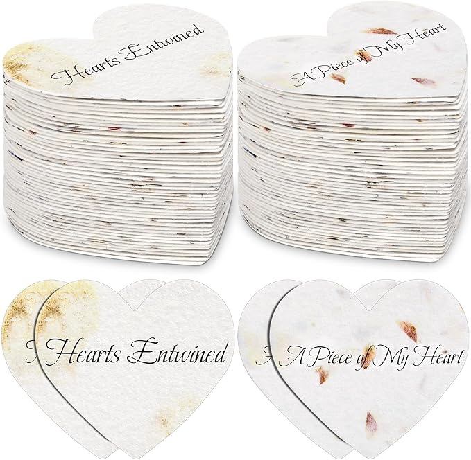 50 Pcs Funeral Memorial Seed Paper for Guests Plantable Wildflower Seeds Paper Recycled Sympathy Gifts for Loss of Father Mother Loved One Petals Tags for Guests, 2 Styles(Heart)