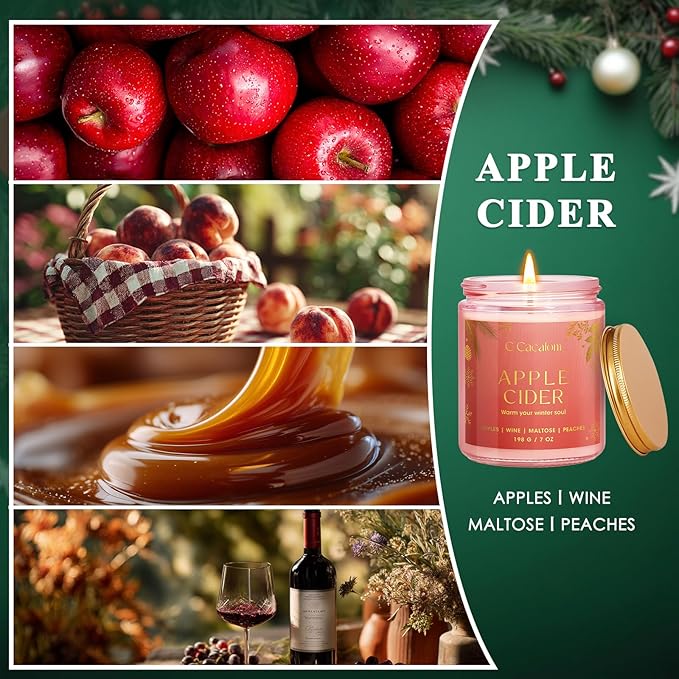 Christmas Soy Candles for Christmas Home Decor Non-Toxic Aromatherapy Scented Candles for Holiday Christmas Gifts, Cozy Cute Jar Candle, Winter Candle for Women Men, Apple Mulled Cider Scent Candle