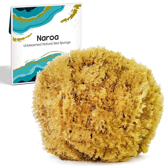 Naroa Exfoliating Natural Sponge for Shower Large | Bath Sea Loofah for Healthy Skin | Unbleached Bathing Body Scrubber Puff | Plastic Free (L)
