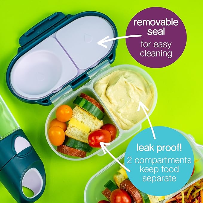 b.box Snack Box 2-Pack - Leak Proof Mini Bento Box for Kids & Toddlers, 2 Compartment Snack Containers, Dishwasher Safe, BPA-Free, PFAS-Free, Ages 4mo+, 1 3/4 Cup Each (Ocean Breeze + Blue Slate)