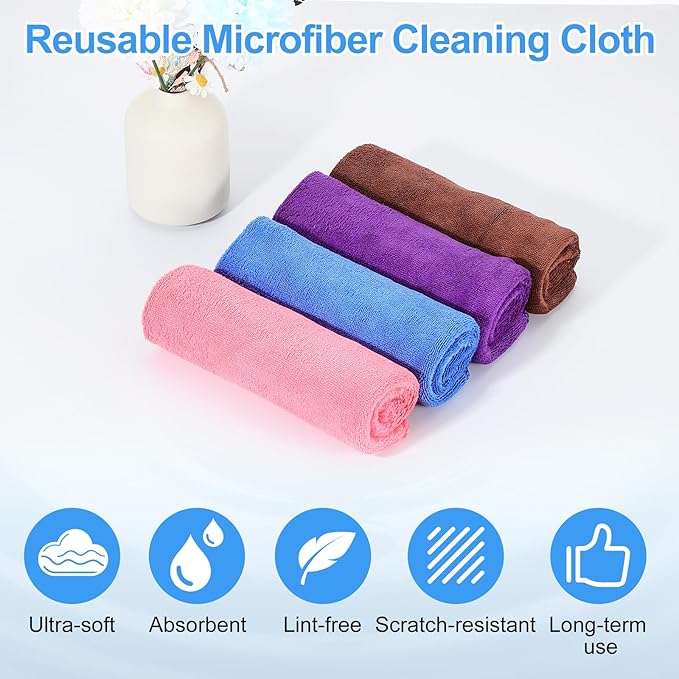 HARFINGTON 2 Pack Microfiber Cleaning Cloth, 24" x 12" Multi-Functional Cleaning Towels Reusable Absorbent Rags for Car Wash Kitchen Household Window Clean, Rose Red