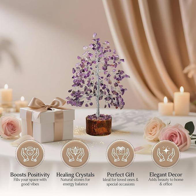 FASHIONZAADI Amethyst Crystals Tree of Life - Stones and Crystals - Bonsai Tree - Good Luck Gifts for Women - Meditation Accessories - Chakra Stones Decor
