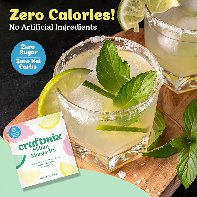 Craftmix Skinny Margarita Cocktail & Mocktail Drink Mixer, Skinny Mixes - Water Flavoring Packets - Made With Real Fruit - Vegan, No-Carb, No-Sugar, Non-GMO, Dairy Free, Gluten Free, 24 Pack