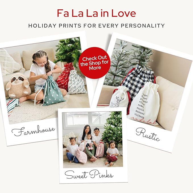 Gather & Knot Drawstring Christmas Gift Bags | 20" Large 16" Medium | Premium Canvas | Reusable Fabric Wrap for Holidays | Mix & Match | White Merry Christmas