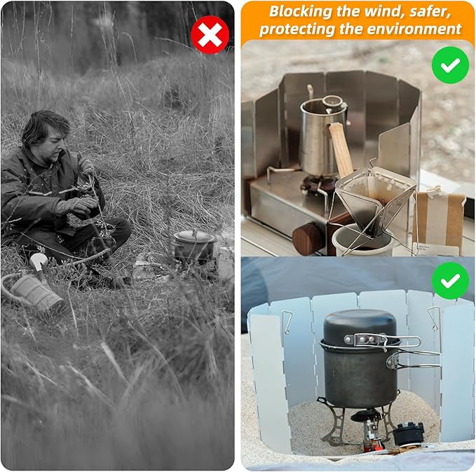 RioRand Folding Ultralight Camping Stove Windscreen Portable Backpacking Stove Windshield, Backpack Windscreen for Butane/Backpacking Stoves Camp Windshield for Outdoor Camping Hiking BBQ (10 Plates)