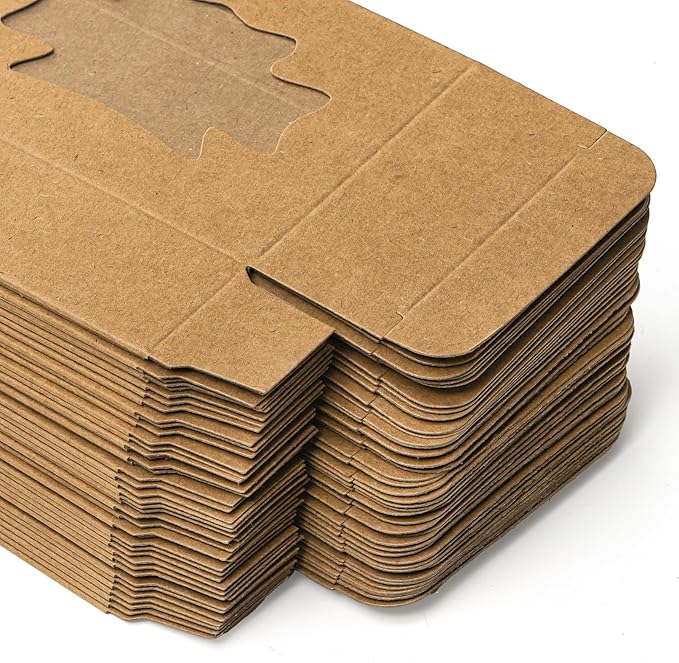 100 Pack Kraft Paper Soap Boxes, Kraft Treat Boxes with Window, Rectangle Soap Wrappers Packaging, Soap Making Supplies for Bakery, Candy, Chocolate, Jewelry Display, Christmas Gift