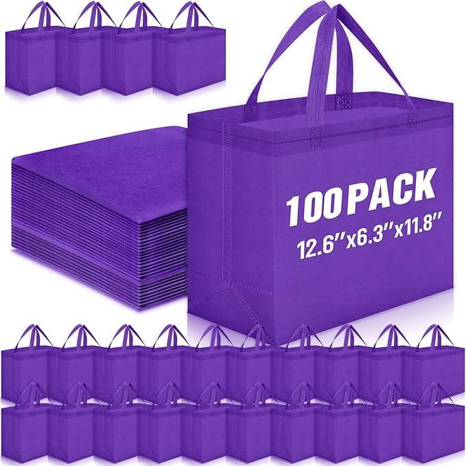 Windyun Reusable Grocery Bags Large Non Woven Shopping Bags with Handles Foldable Portable Tote Bulk, 12.6 x 11.8 x 6.3 Inch