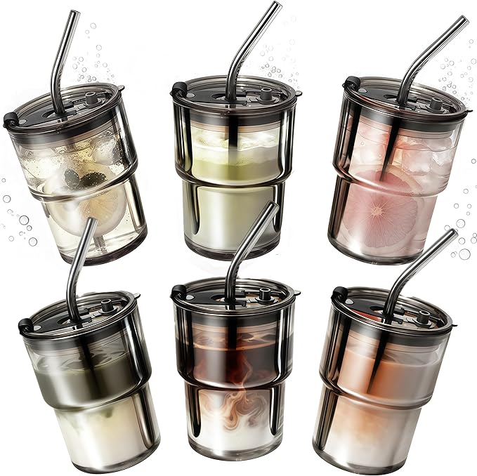 6 Packs Glass Tumbler with Lid and Straw Ice Coffee Cup Groomsmen Proposal Gifts for Wedding Day Sets of 4 6 8 10 3 5 Grooms Men Thank You Bachelor Party Accessories Essentials Favors Bulk