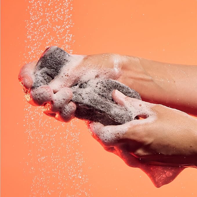 AKT The Konjac Sponge, Plant-Based Shower Sponge with Activated Charcoal, Exfoliating Body Sponge for Sensitive Skin, Natural, Shower Scrubber, Compostable Bath Essential