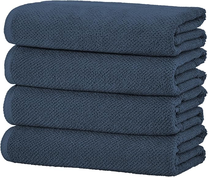 Great Bay Home Navy Bath Towels - 100% Cotton 4 Pack 54x27 Bath Towel Set - Absorbent, Quick-Drying, Durable Towels for Bathroom Decor - Low-Twist, Two-Ply Fibers (Stone Blue)
