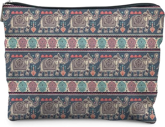 Bohemian Elephant Makeup Bag, Ethnic Indian Elephant Cosmetic Bags Toiletry Bag for Women, Elephant Gifts for Women, Boho Gifts for Women
